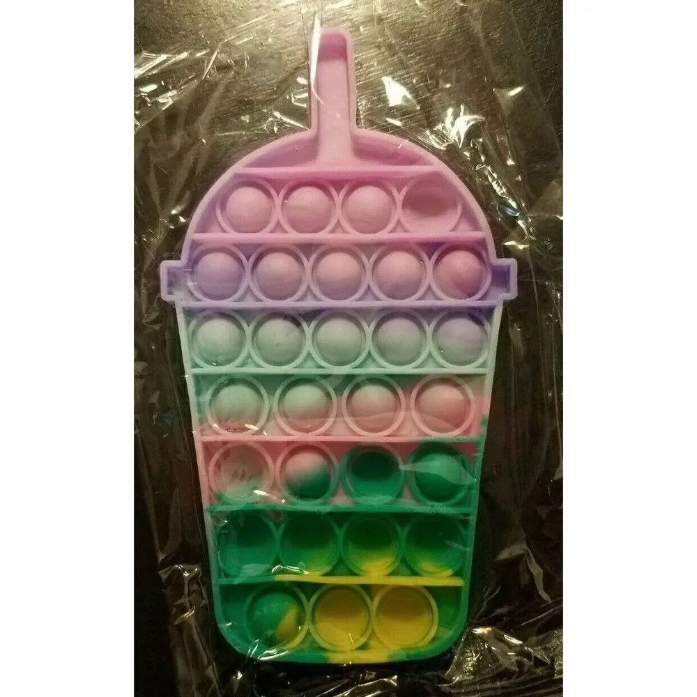 Fidget Toy Milkshake Drink Cup Push Pop Bubble Pastel Rainbow Silicone Sensory